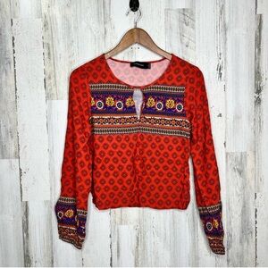 MINKPINK By Urban Outfitters Women's Bishop Sleeve Top Orange Blue Size Small